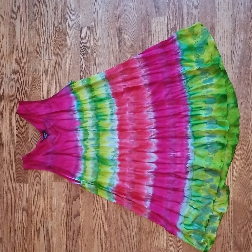 (OS) Flower Free Size Tie Dye Colorful 100% Rayon Hippie Bohemian Tropical